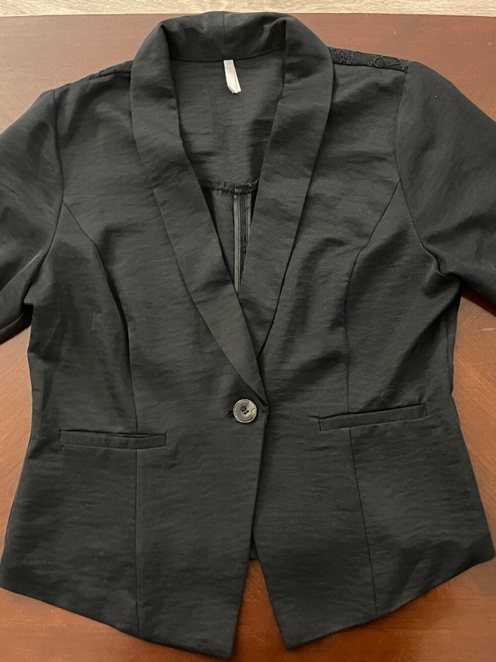 Vanity, Black, 3/4 Sleeve Blazer with Lace Detailing on Back, Size L
